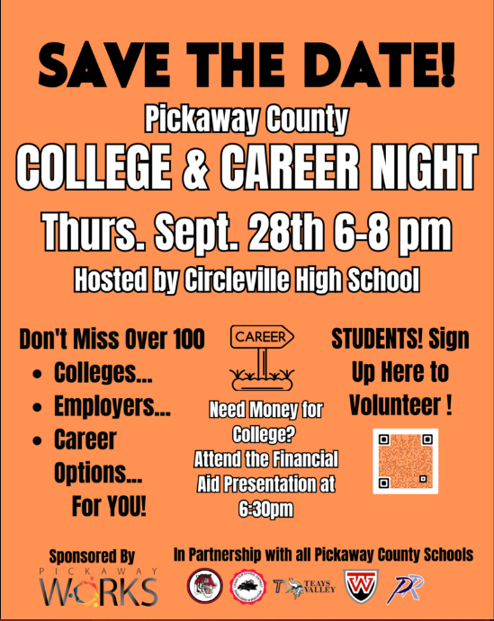 College and Career Nigh on Thursday 9/28 at 6:00pm at Circleville High School